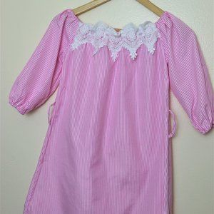 Pink and White Striped Off-The-Shoulder Dress